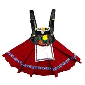 Roma Women's S/M Red Black Embroidered Daisy Pinafore Dress Oktoberfest